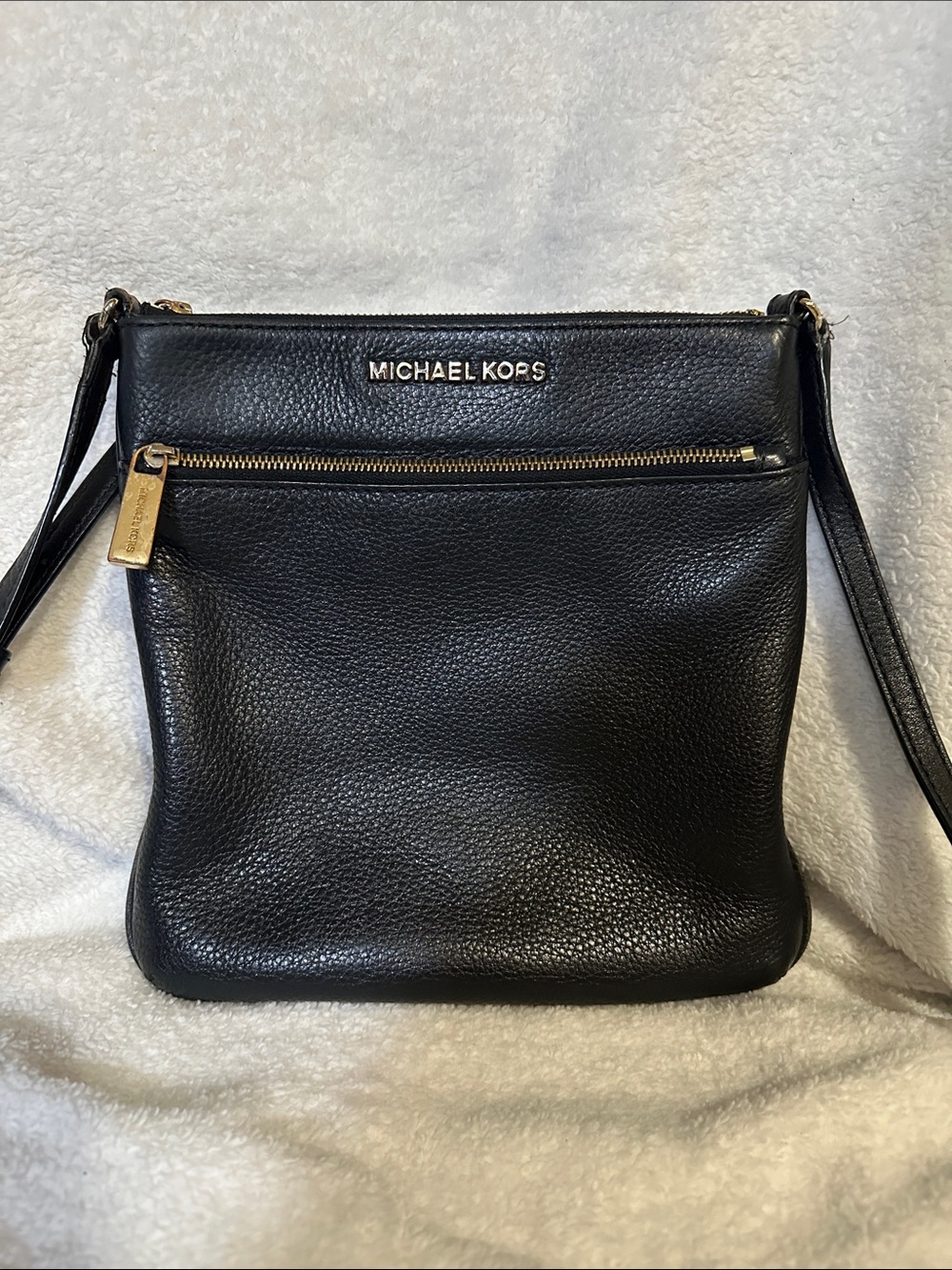 Michael Kors Black Pebbled Leather Crossbody with Gold Accent